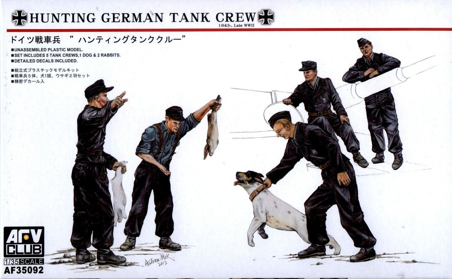 1:35 Hunting German Tank Crew-5 Figures with dog & Rabbits