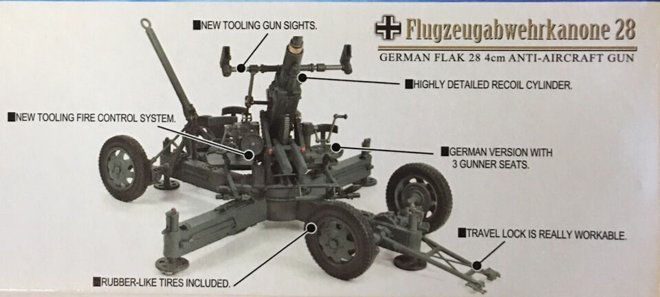 1:35 Flugzeugabwehrkanone 28 German FlaK 28 4cm Anti-Aircraft Gun