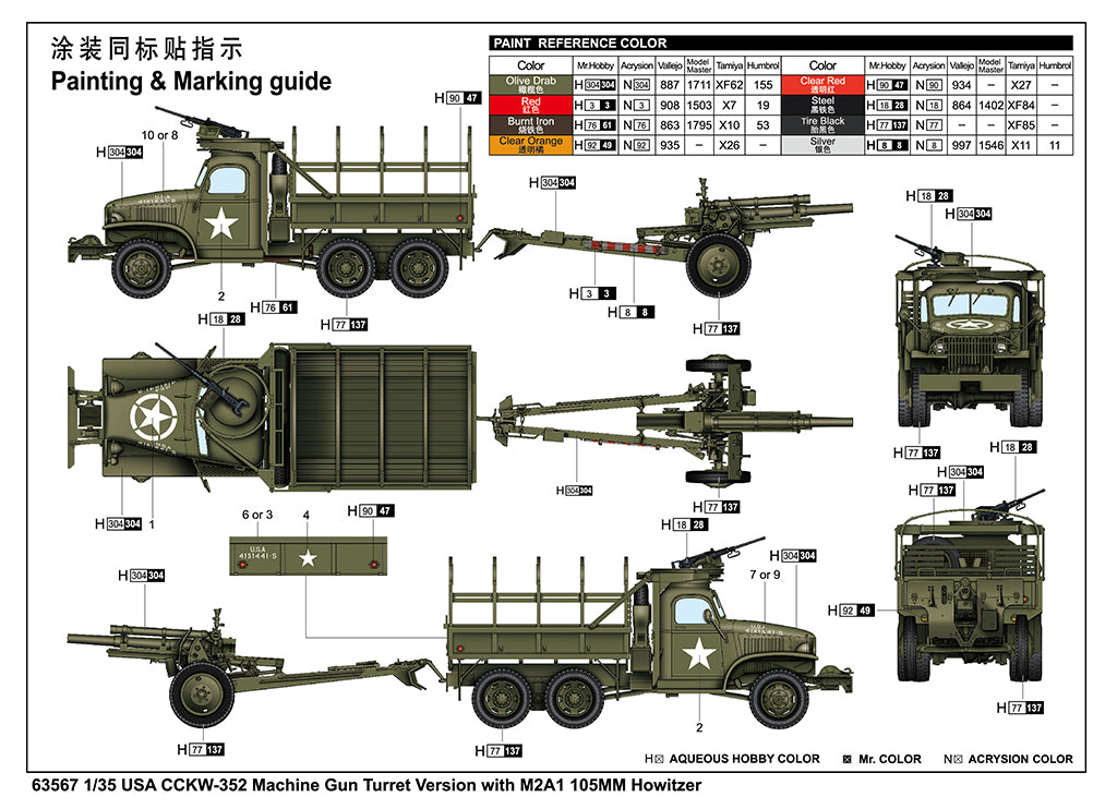 1:35 USA CCKW-352 Machine Gun Turret Version and M2A1 105MM Howitzer