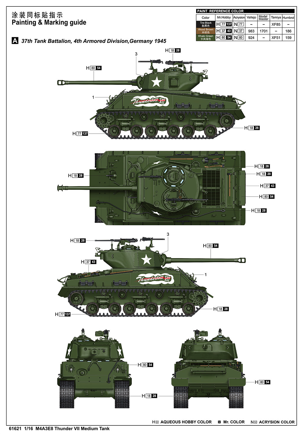 1:16 M4A3E8 Thunder VII Medium Tank